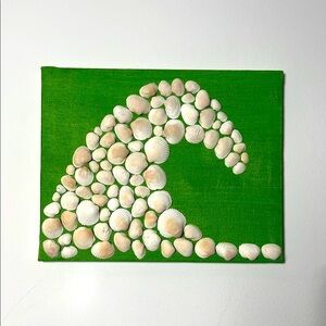 Seashell Wave Art on Green Canvas